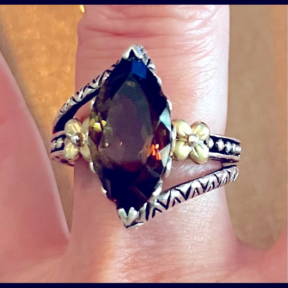 Gorgeous Barbara Bixby Smokey Quartz, Sterling Silver, 18k Gold ring